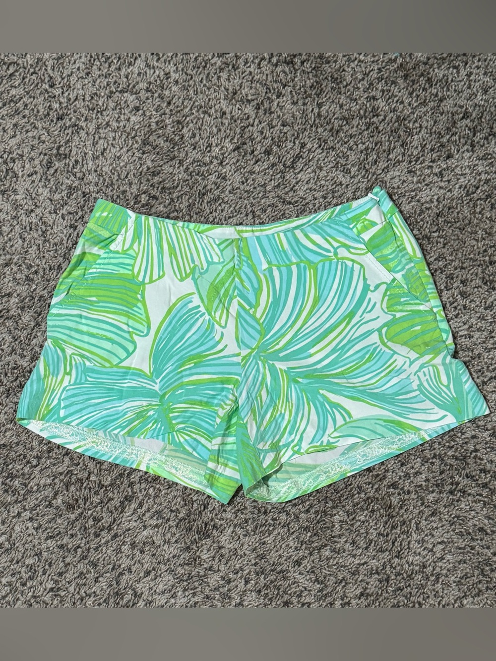 Lilly Pulitzer Jeannie Shorts Trop Green Sheen Leaf Fronds Beach Side Zip Sz. 2